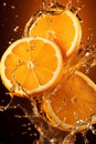 A sliced Ã¢â¬â¹Ã¢â¬â¹orange is placed in water, hitting the water with air bubbles inside